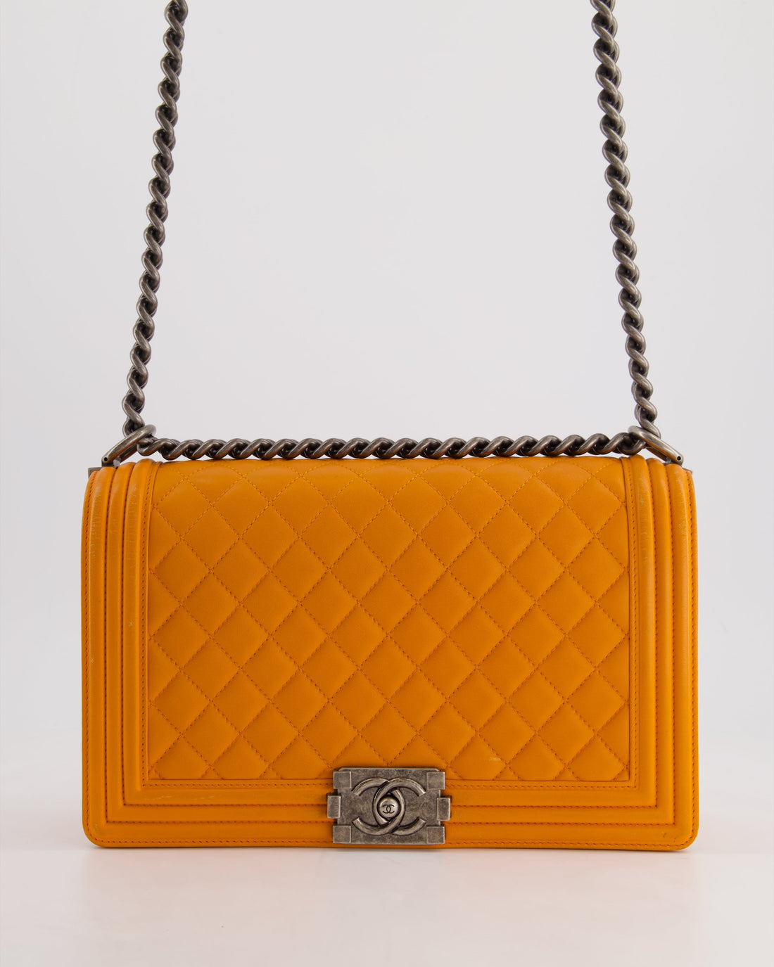 Top Quality Chanel Orange Medium Boy Bag in Lambskin Leather with Ruthenium Hardware