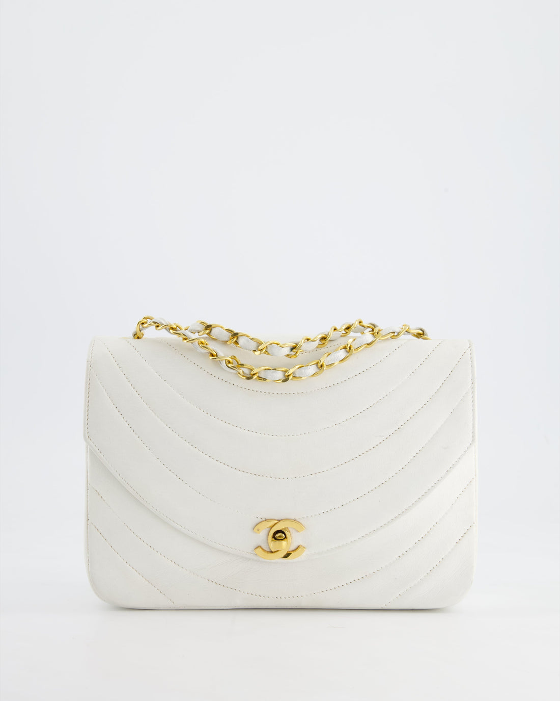 Top Quality Chanel White Half Moon Curve Flap  Quilted Bag With 24k Gold Hardware