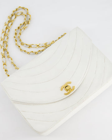 Top Quality Chanel White Half Moon Curve Flap  Quilted Bag With 24k Gold Hardware