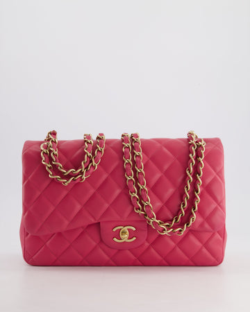 Top Quality Chanel Deep Pink Classic Jumbo Double Flap Bag in Lambskin Leather and Gold Hardware