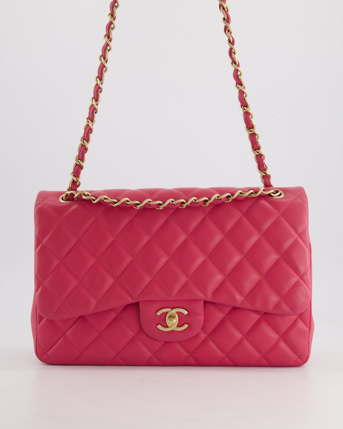 Top Quality Chanel Deep Pink Classic Jumbo Double Flap Bag in Lambskin Leather and Gold Hardware