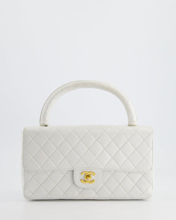 Top Quality Chanel  White Matelasse Leather Top Handle Bag with 24K Gold Hardware