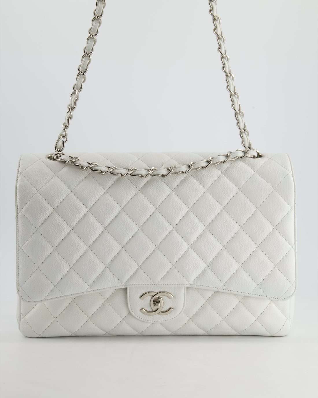 Top Quality Chanel White Classic Maxi Double Flap Bag in Caviar Leather with Silver Hardware