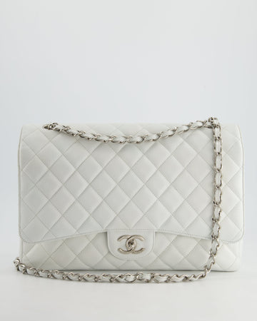 Top Quality Chanel White Classic Maxi Double Flap Bag in Caviar Leather with Silver Hardware