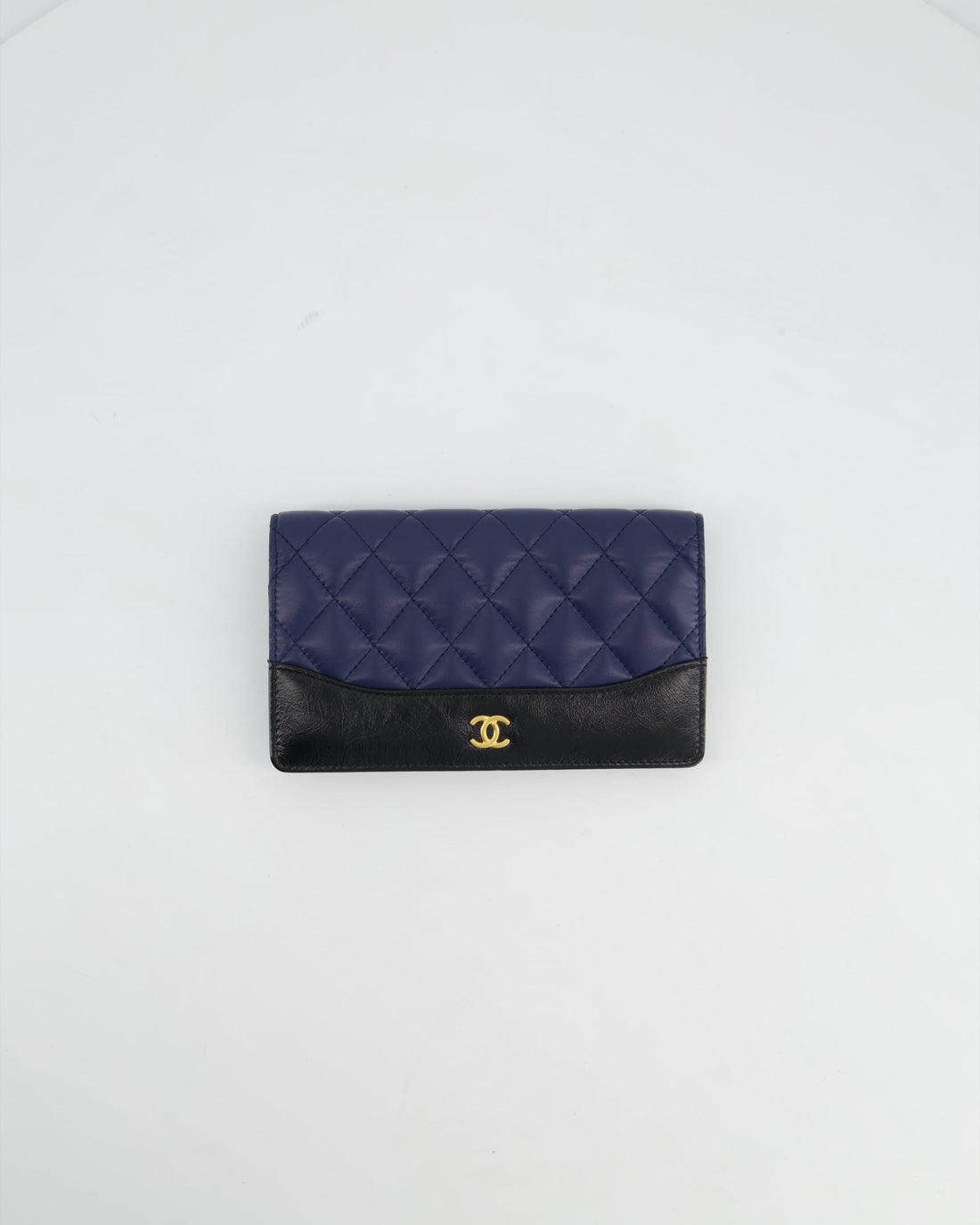 Top Quality Chanel Navy Gabrielle CC Yen Wallet with Gold Hardware