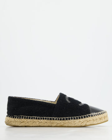 *FIRE PRICE* Top Quality Chanel Black Terry CC Logo Espadrilles with Patent Leather Detail Size EU 42