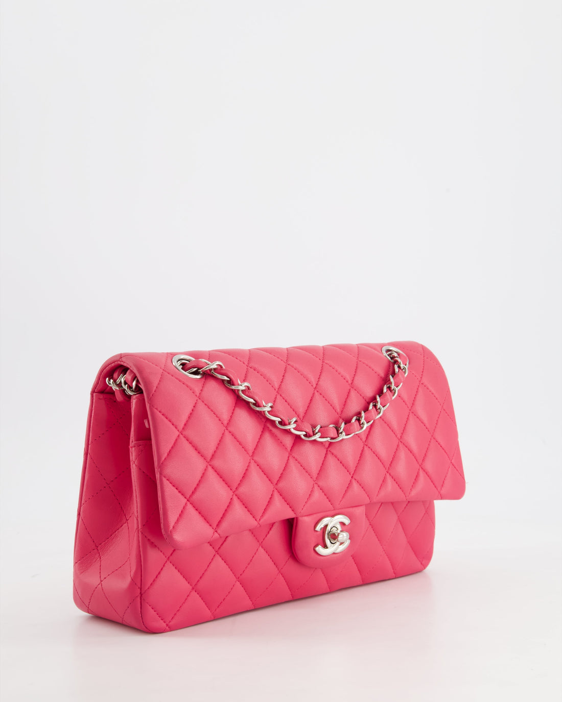Top Quality Chanel Hot Pink Medium Classic Double Flap Bag in Lambskin Leather with Silver Hardware