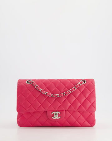 Top Quality Chanel Hot Pink Medium Classic Double Flap Bag in Lambskin Leather with Silver Hardware