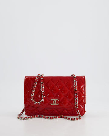 Top Quality Chanel Red Metallic Wallet on Chain Bag in Patent Leather with Silver Hardware