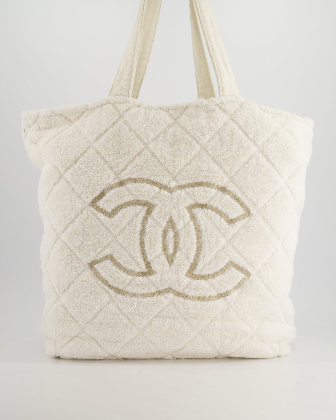 *HOT* Top Quality Chanel Ivory Terry Beach Set with CC Tote Bag, Towel and Small Pouch