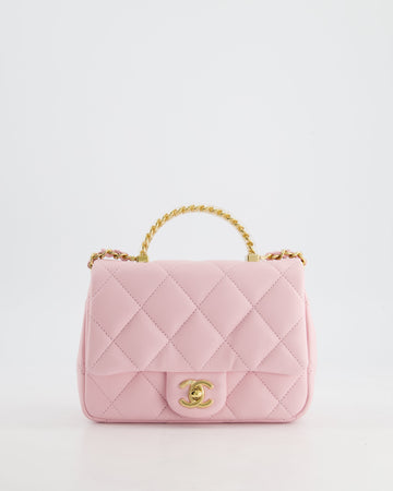 *CURRENT COLLECTION* Top Quality Chanel Petal Pink Mini Top Handle Bag in Calfskin Leather with Gold Hardware and Clear Perspex Handle Detail