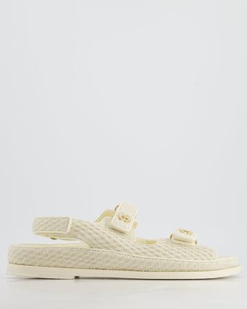 Top Quality Chanel Cream Dad Sandals with White CC Pearls Logo Size EU 41.5