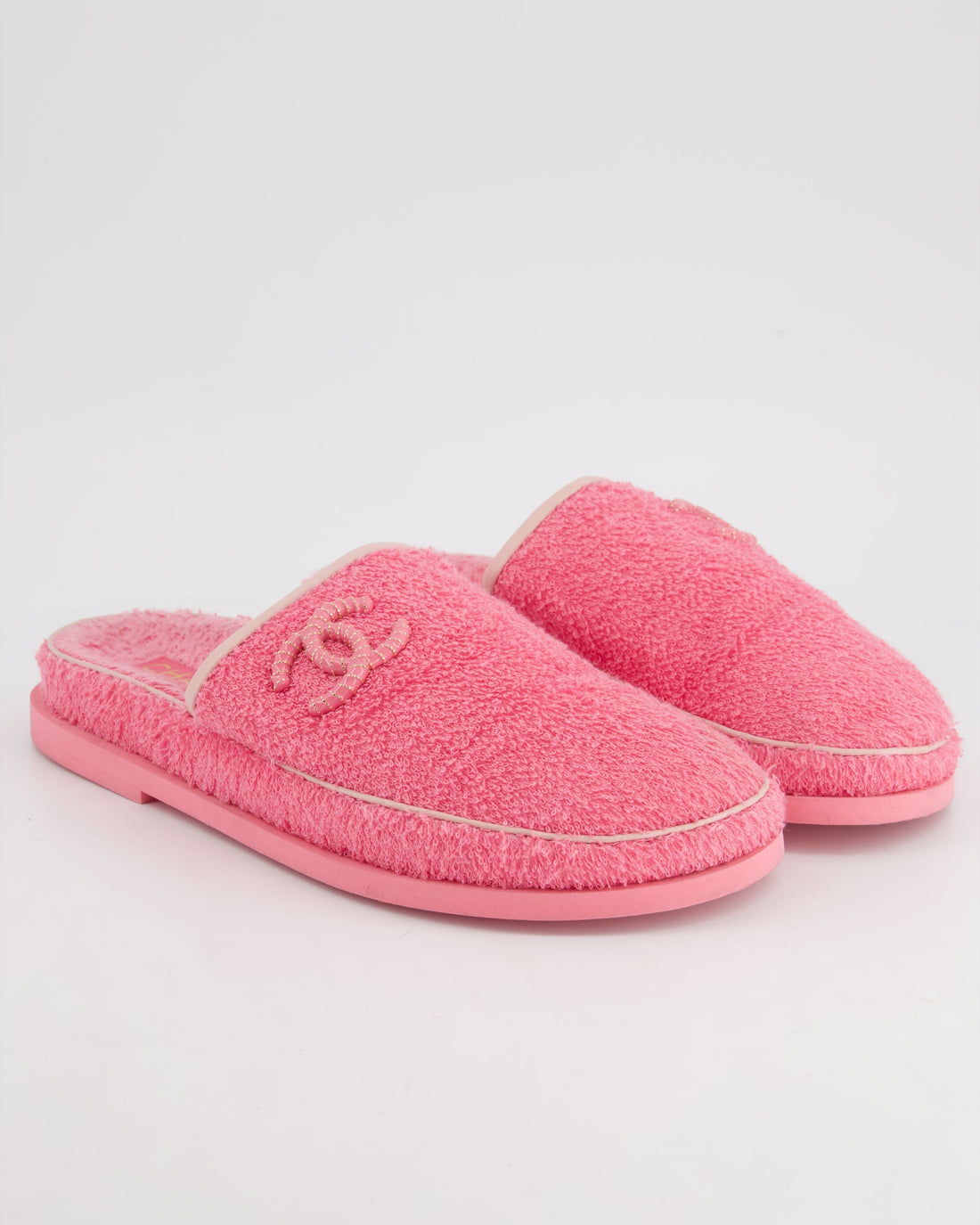 Top Quality Chanel Pink Towel Slippers with White CC Logo Size EU 41.5