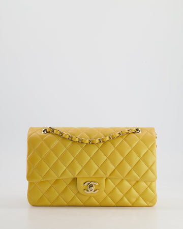 *HOT* Top Quality Chanel Iridescent Mustard Yellow Medium Double Flap Bag in Lambskin Leather with Champagne Gold Hardware