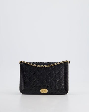 Top Quality Chanel Black Python Boy Wallet on Chain Bag with Antique Gold Hardware