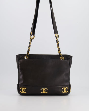 Top Quality Chanel  Black Small Tote Bag in Lambskin Leather with Gold CC Logos