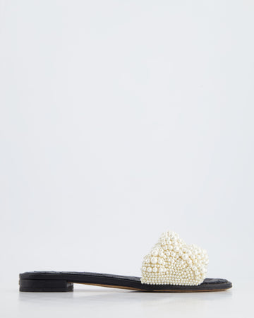 *HOT* Top Quality Chanel Black Sliders with Pearl Beaded Detail Size EU 38C