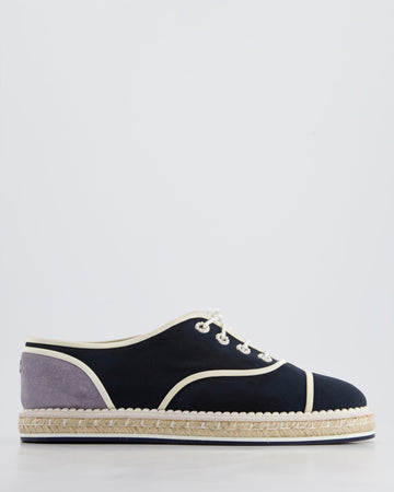 Top Quality Chanel Navy Raffia Trainer with Suede and Pearl Detail Size EU 40
