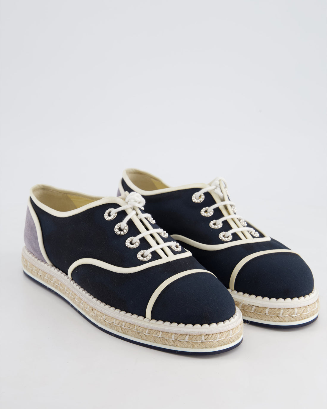 Top Quality Chanel Navy Raffia Trainer with Suede and Pearl Detail Size EU 40