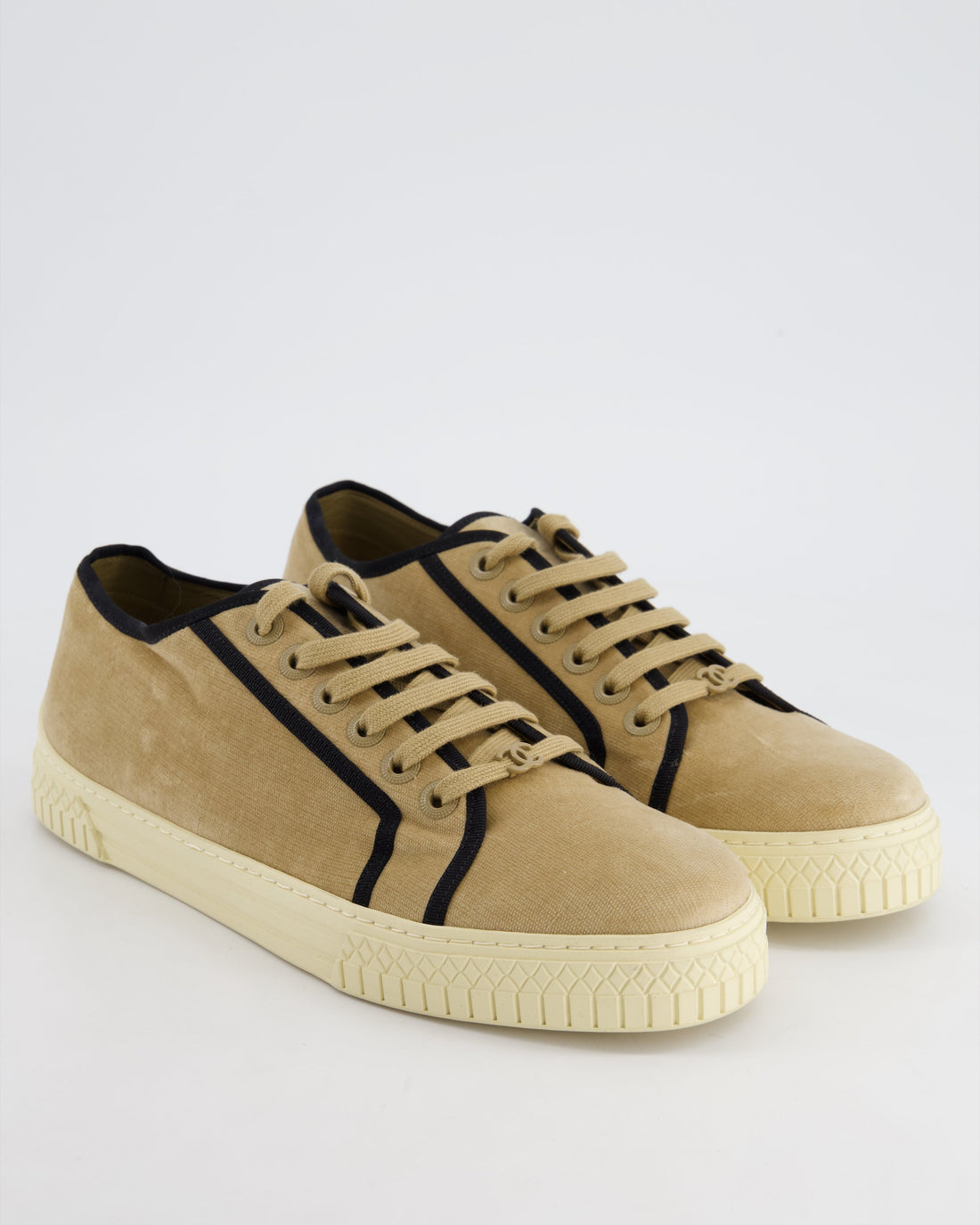 Top Quality Chanel Beige Velvet Trainers with Black Trim EU 40