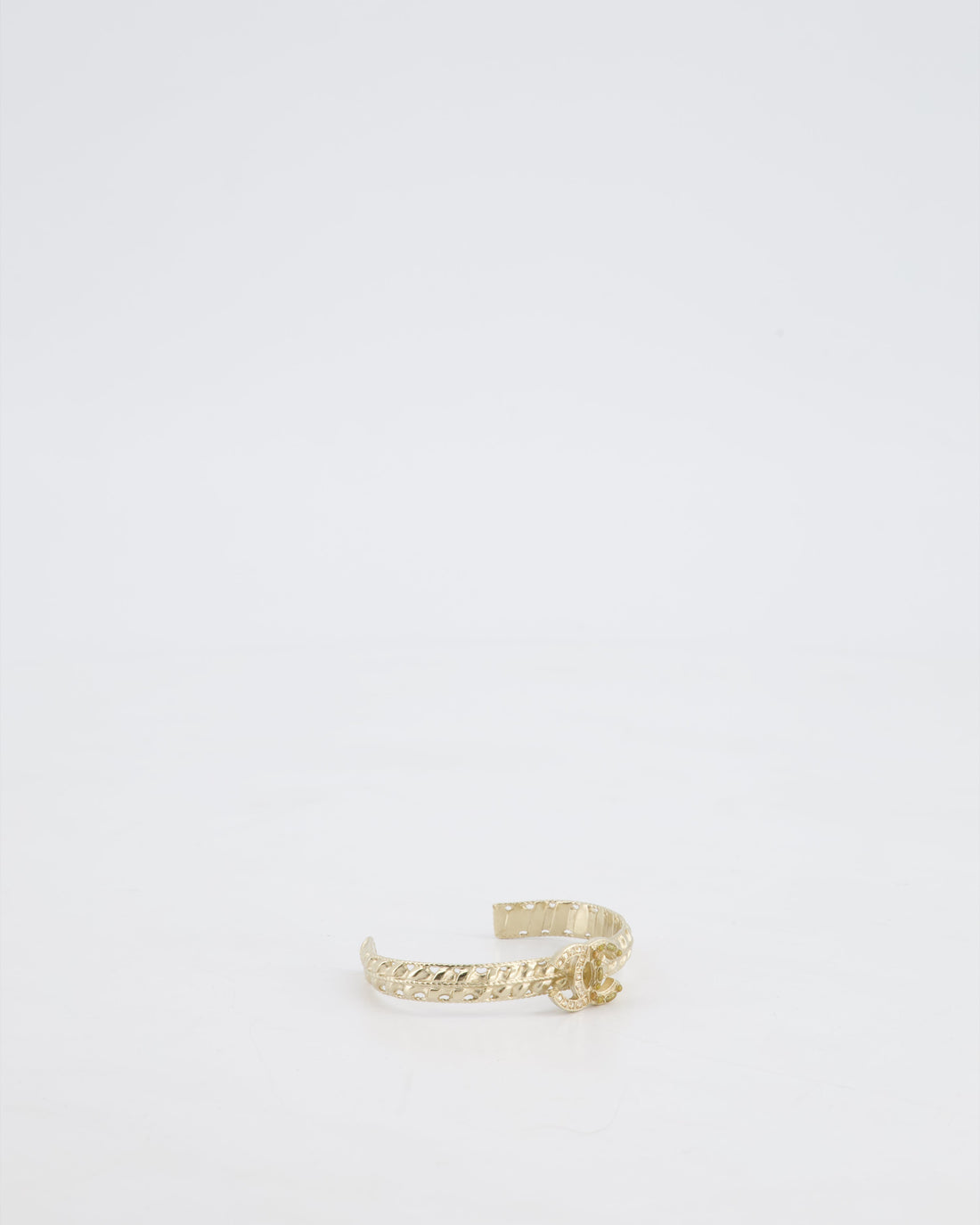 Top Quality Chanel CC Open Bangle in Champagne Gold Hardware with Crystals Detail