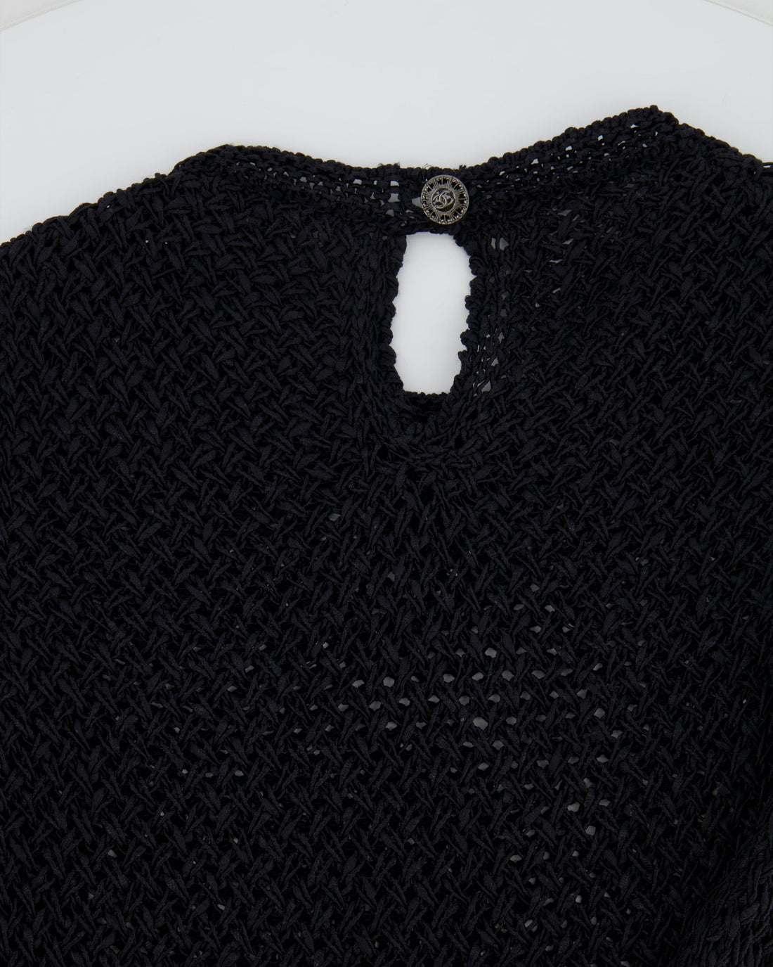 Top Quality Chanel Black Crochet Mini Sleeveless Dress with CC Logo Button Detailing Size FR 38 (UK 10)