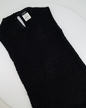 Top Quality Chanel Black Crochet Mini Sleeveless Dress with CC Logo Button Detailing Size FR 38 (UK 10)