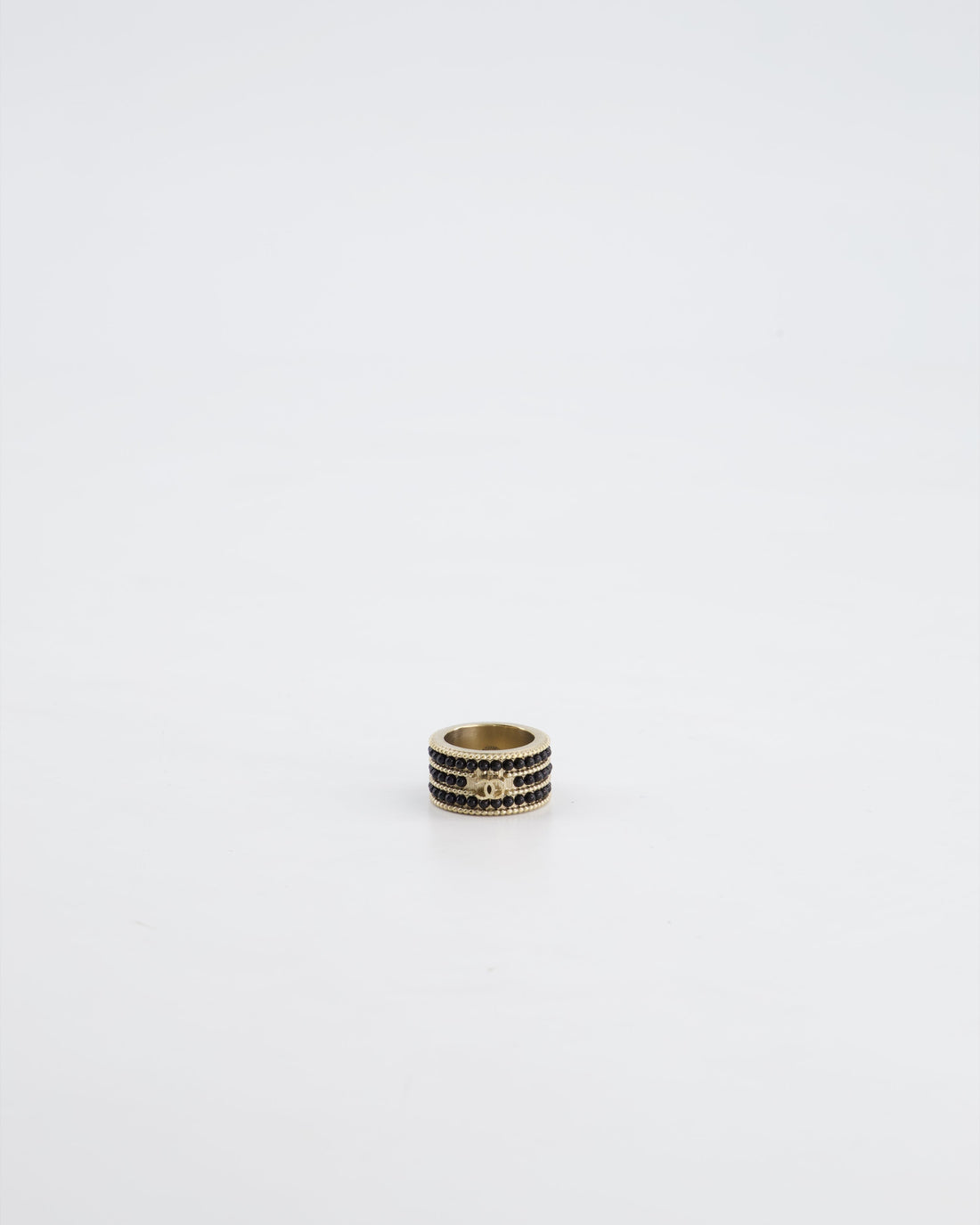Top Quality Chanel A/16 Black CC 3 Tiered Beaded Ring