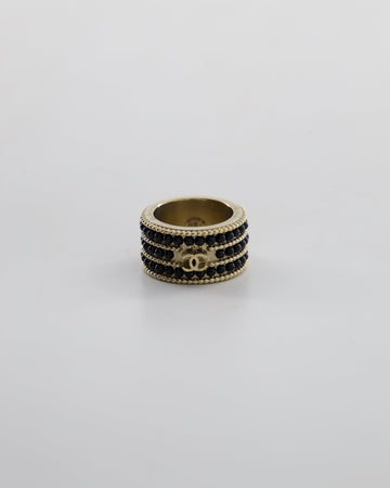 Top Quality Chanel A/16 Black CC 3 Tiered Beaded Ring
