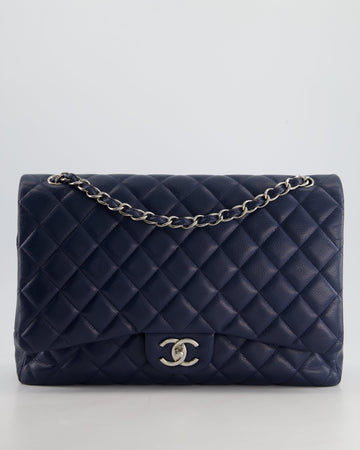 Top Quality Chanel Navy Maxi Classic Double Flap Bag in Caviar Leather with Sliver Hardware