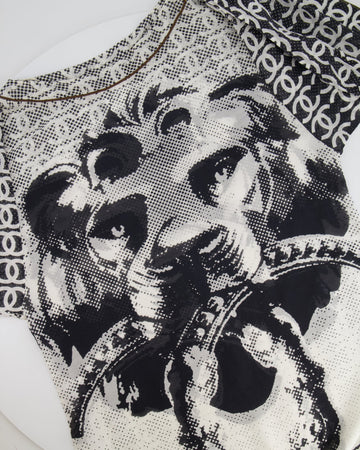 Top Quality Chanel Black and White Silk Graphic-Print CC Logo Tunic Mini Dress Size FR 42 (UK 14)