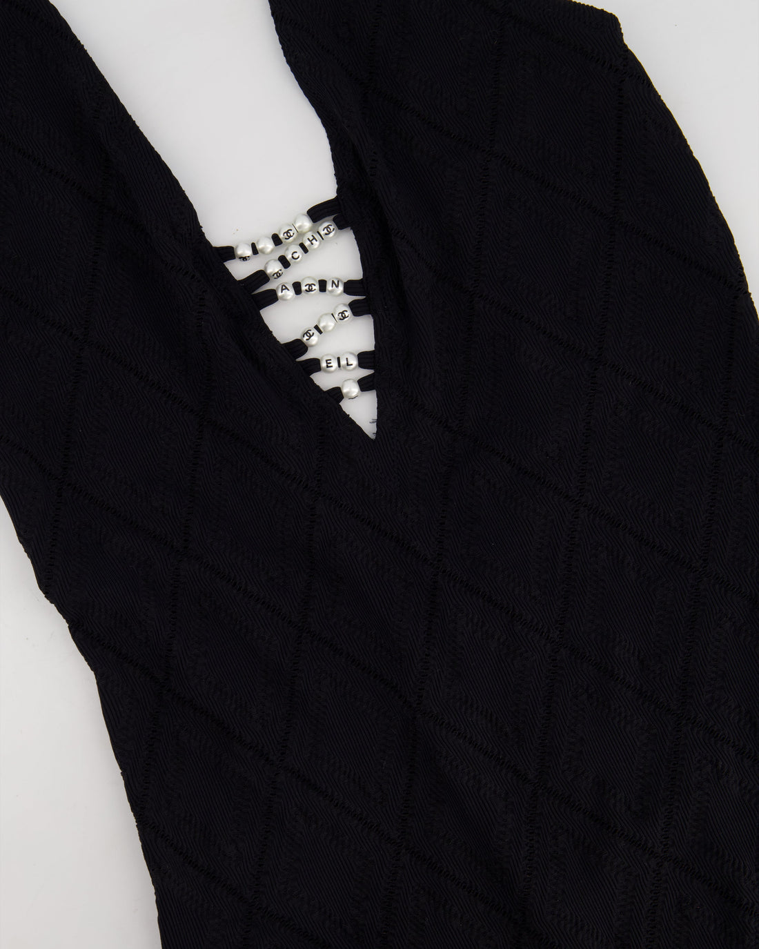 Top Quality Chanel Black Geometric Cut-Out Onepiece Swimsuit with Pearl CC Logo Detail FR 38 (UK 10)