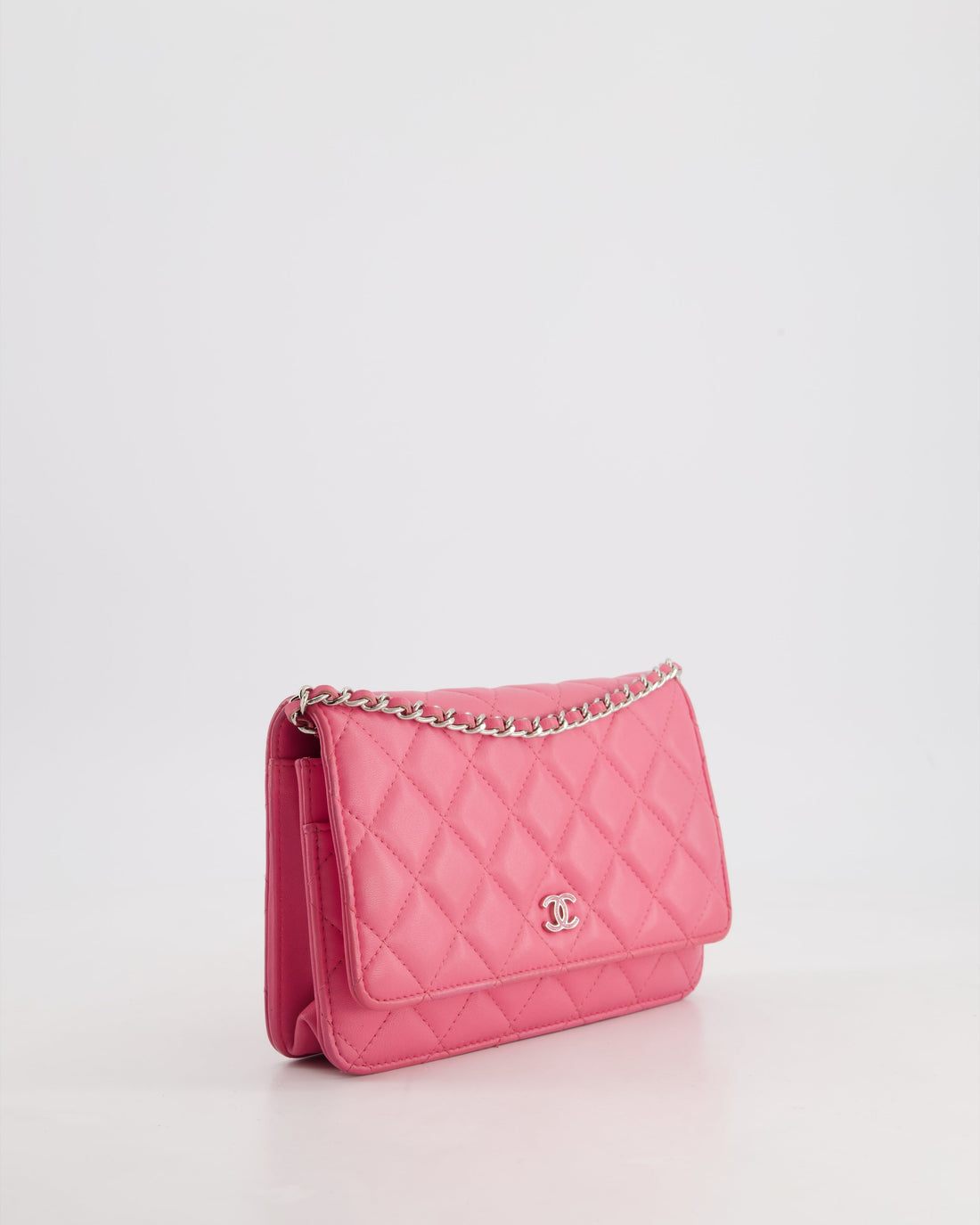 Top Quality Chanel Hot Pink Lambskin Wallet on Chain Bag with Silver Hardware