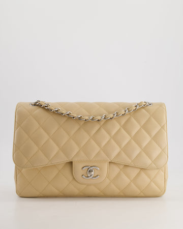 Top Quality Chanel Beige Jumbo Classic Double Flap Bag in Caviar Leather with Silver Hardware RRP ¬£9,240