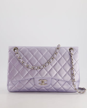 Top Quality Chanel Iridescent Lilac Purple Jumbo Classic Double Flap Bag in Lambskin Leather with Brushed Silver Hardware RRP ¬£9,240