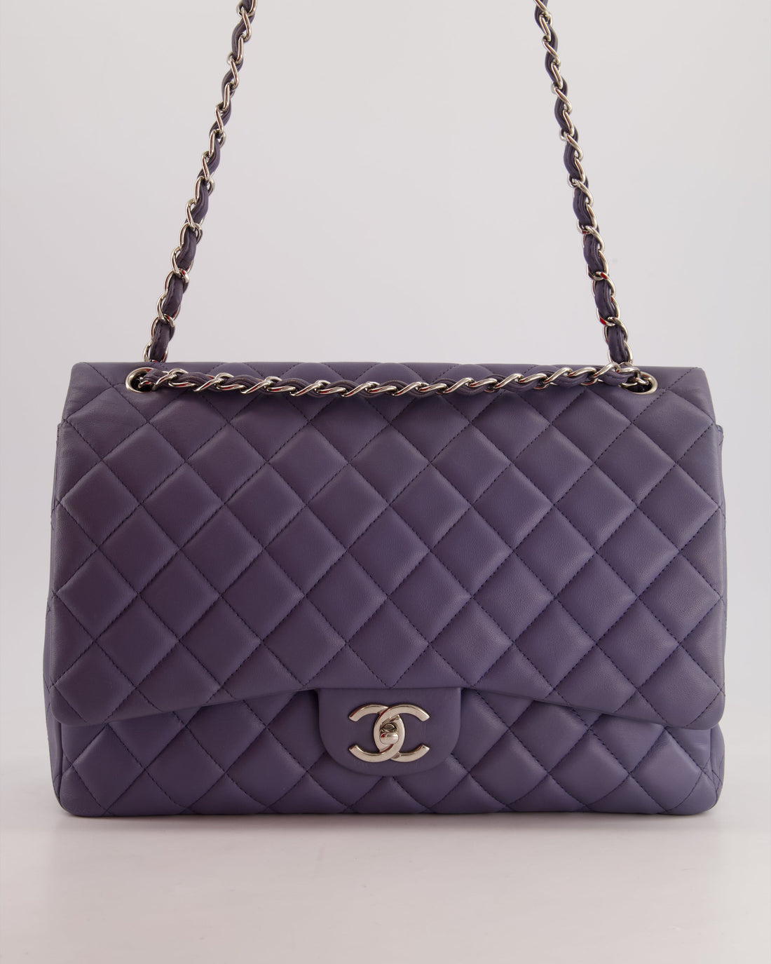 Top Quality Chanel Lavander Purple Maxi Classic Double Flap Bag in Lambskin Leather with Silver Hardware