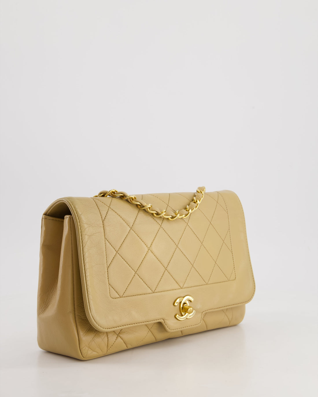 Top Quality Chanel  Beige Diana Flap Bag in Lambskin Leather with 24K Gold Hardware