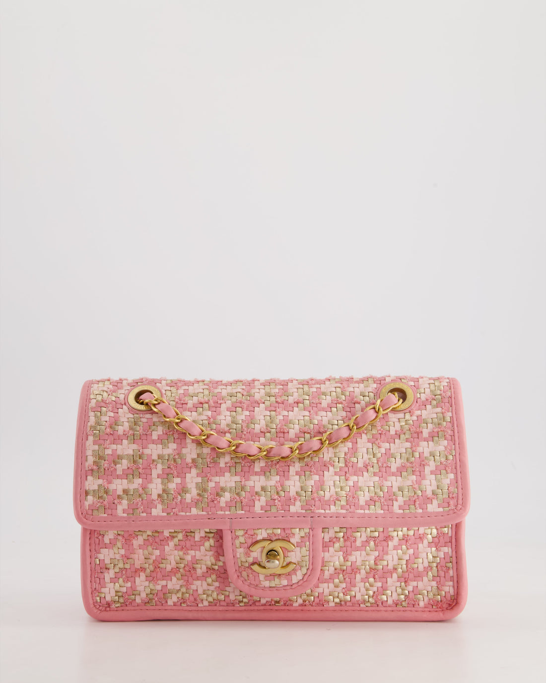 Top Quality Chanel 23C Pink Woven Flap Bag with Leather Edge Detail and Brushed Gold Hardware