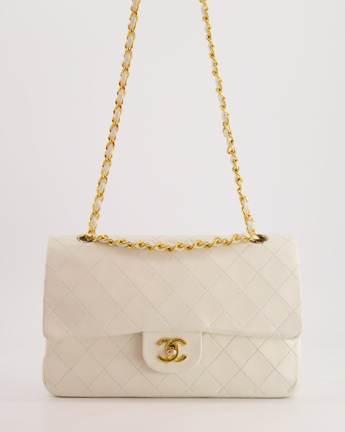 *FIRE PRICE* Top Quality Chanel  White Medium Classic Double Flap Bag in Lambskin Leather with 24K Gold Hardware