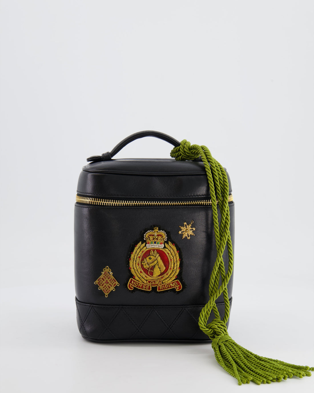 Top Quality Chanel  Black Lambskin Leather Embroidered Vanity Bag with 24K Gold Hardware