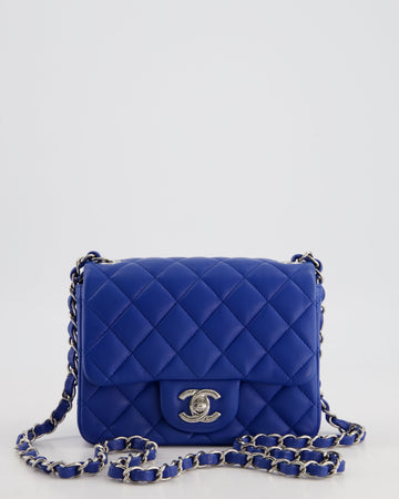 Top Quality Chanel Electric Blue Square Mini Flap Bag in Lambskin Leather with Silver Hardware