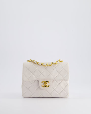 Top Quality Chanel  White Mini Square Bag in Lambskin Leather with 24K Gold Hardware