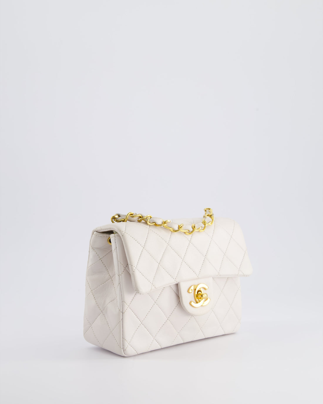 Top Quality Chanel  White Mini Square Bag in Lambskin Leather with 24K Gold Hardware