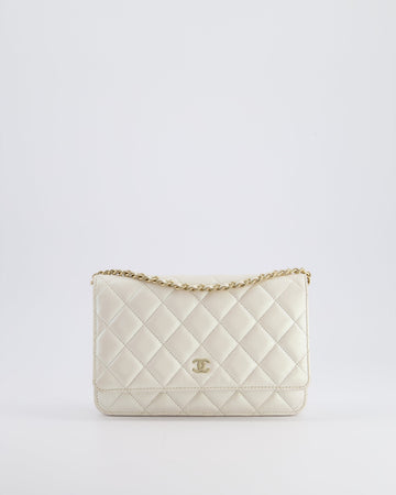 *HOT* Top Quality Chanel Pearlescent Off-White Wallet on Chain Bag in Calfskin Leather with Champagne Gold Hardware