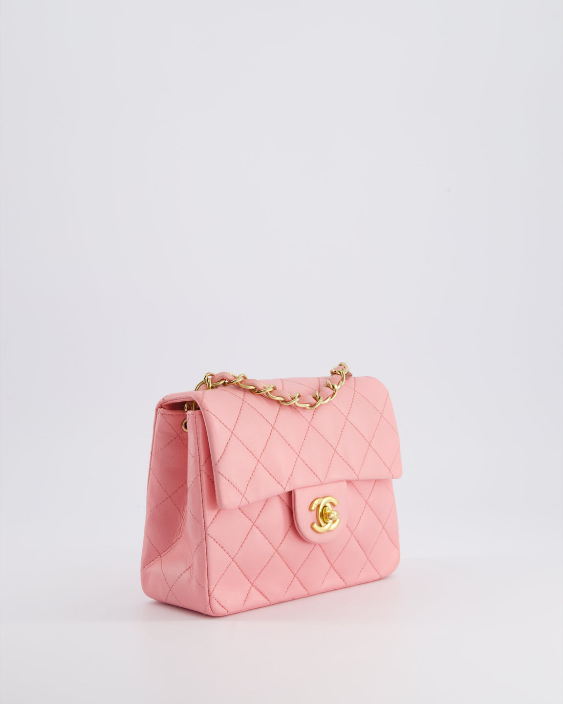 *RARE* Top Quality Chanel  Bubblegum Pink Mini Square Flap Bag in Lambskin Leather with 24K Gold Hardware