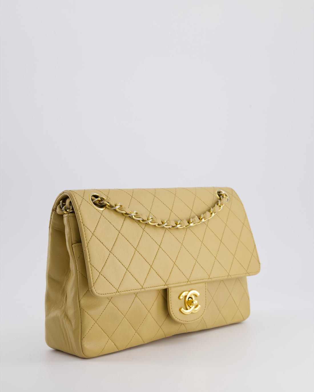 *FIRE PRICE* Top Quality Chanel  Chai Beige Classic Medium Stitched Edge Double Flap Bag in Lambskin Leather with 24K Gold Hardware
