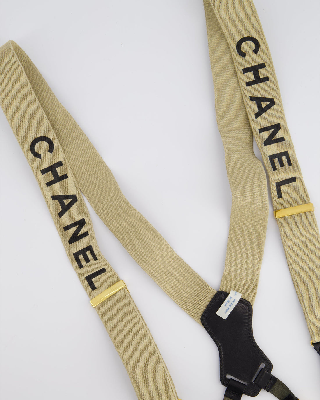 Top Quality Chanel  1990s Beige Black Logo Ski Suspender Braces