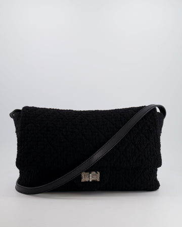 Top Quality Chanel Black Wool Quilted Tweed Reissue 2.55 XL Flap Bag with Ruthenium Hardware