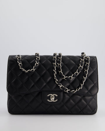 Top Quality Chanel Black Jumbo Classic Double Flap Bag in Caviar Leather with Silver Hardware