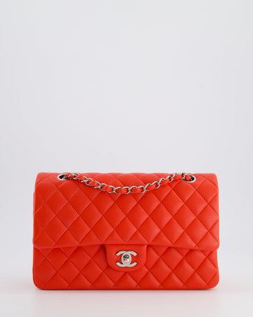 Top Quality Chanel Scarlet Red Medium Classic Double Flap Bag in Lambskin Leather with Silver Hardware